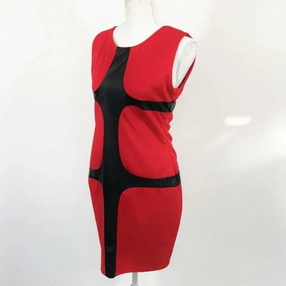 Faux Leather Bandage Dress Sleeveless Red Black Women L, Gracia - Picture 7 of 9